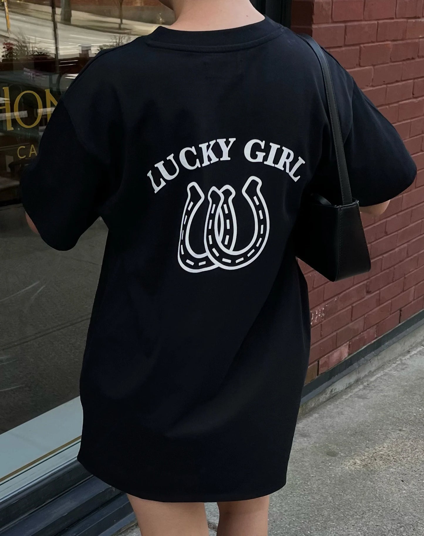 "Lucky Girl" XL Oversized Boxy Tee | Black