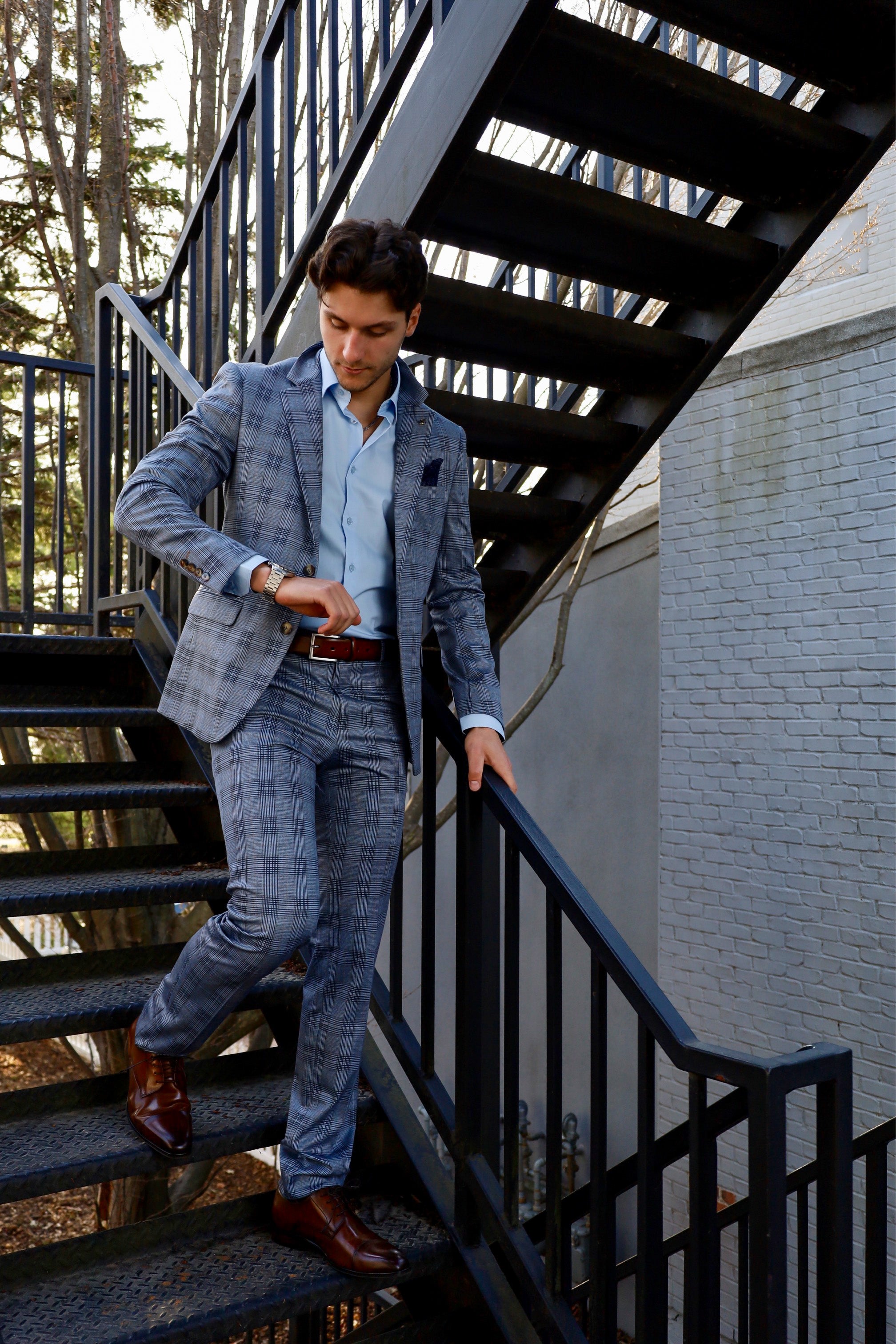 Navy check hot sale suit jacket