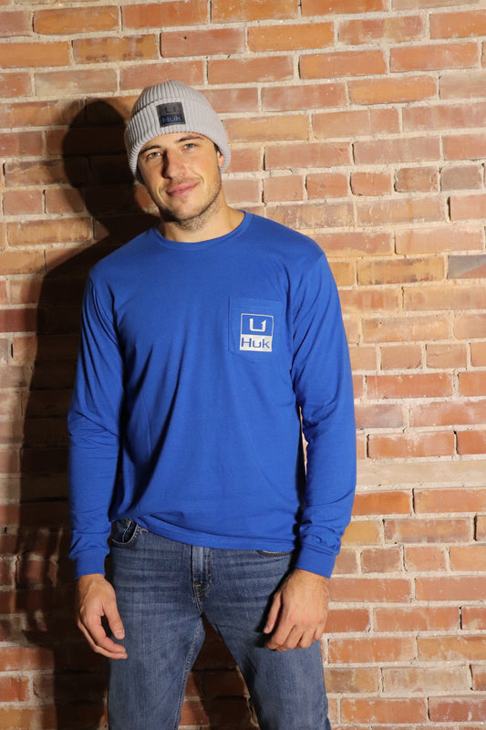 Blue Long Sleeve Pocket Tee