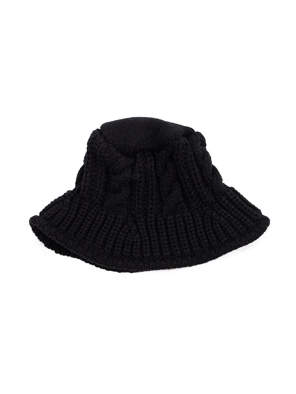 Black Cable Knit Bucket Hat